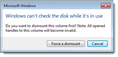 CHKDSK in use message