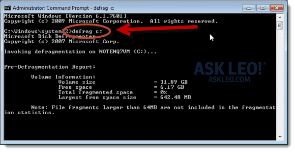 Defrag in Windows Command Prompt