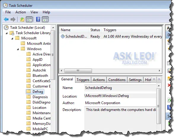 Defrag in Task Scheduler