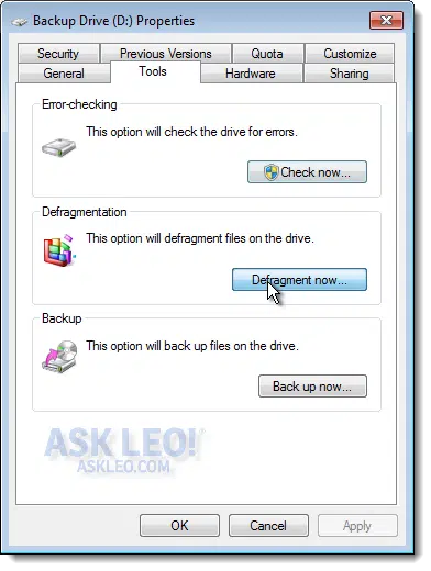 Defragment now button