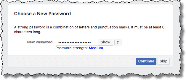 Facebook - choose new password