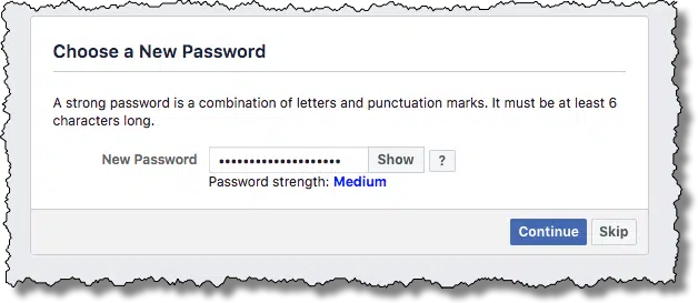 Facebook - choose new password