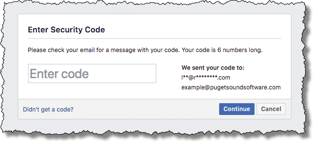 Facebook - enter security code