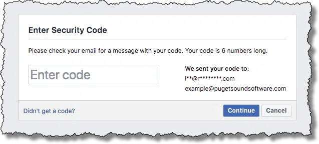 Facebook - enter security code