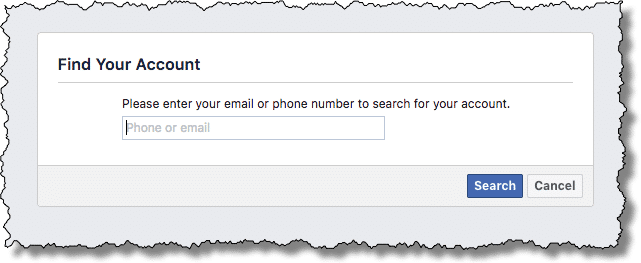Facebook Find your account