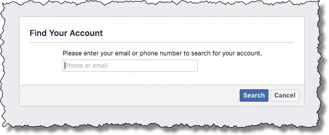 Facebook Find your account