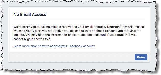 Facebook - No email access