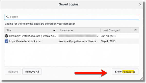 Firefox Saved logins