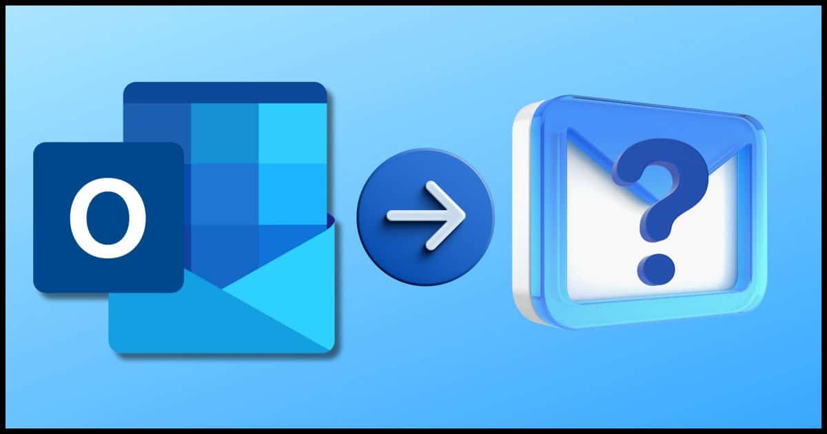 Conceptual: Outlook icon, arrow, generic email icon.