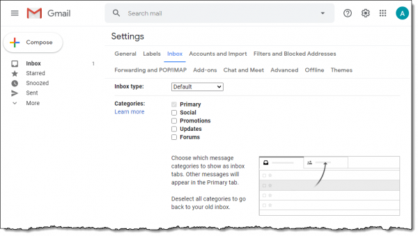 Gmail settings - Inbox