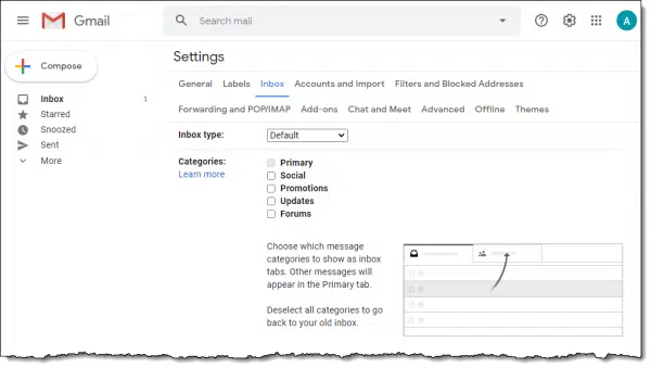 Gmail settings - Inbox