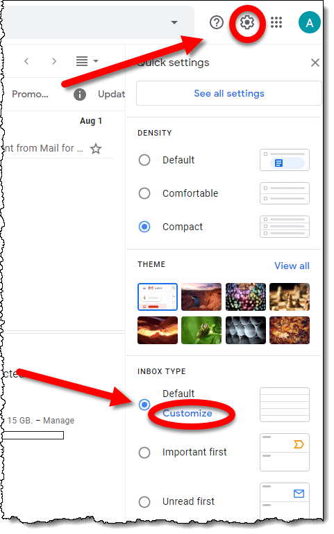 Gmail inbox settings