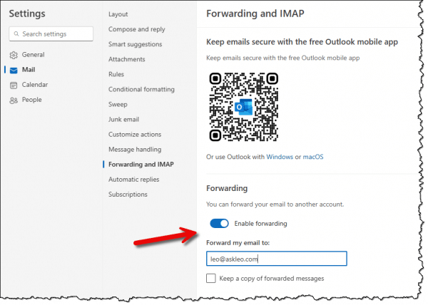 Enabling forwarding in Outlook.com.