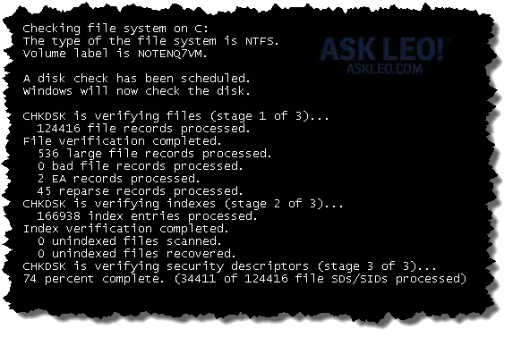 CHKDSK running before Windows