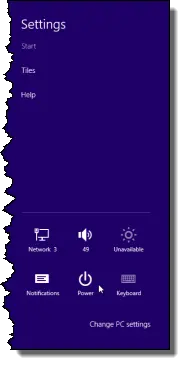 Windows 8 Settings Panel