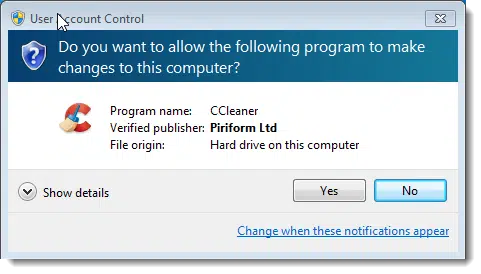 CCleaner UAC