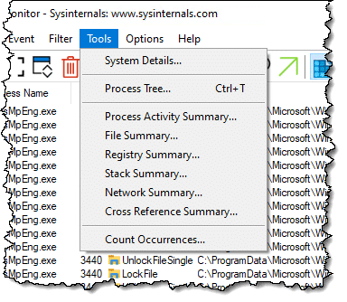 Process Monitor Tools menu.