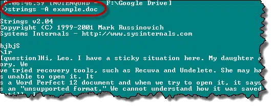 A run of the Strings utility
