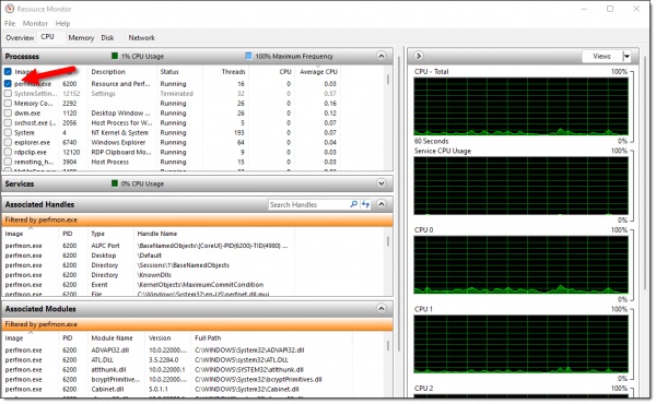 Perfmon.exe in Resource Monitor