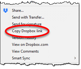 Copy Dropbox link item in context menu.