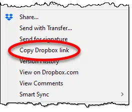 Copy Dropbox link item in context menu.