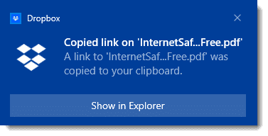 Dropbox Link Copied notification.