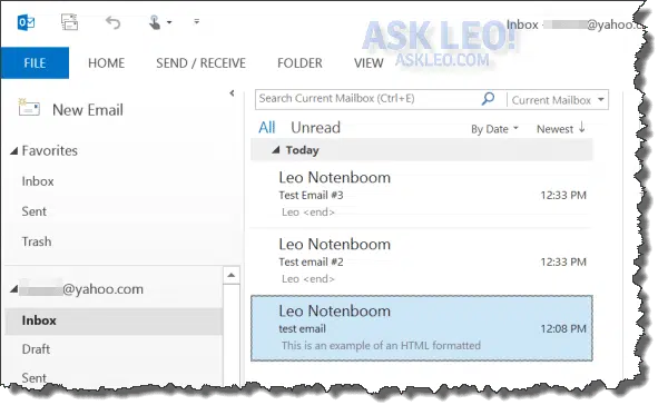 Outlook Single Message Selected