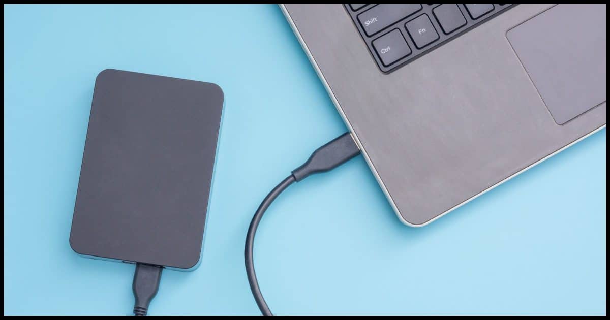 External hard disk connected to a laptop.