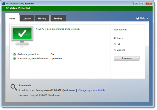 Microsoft Security Essentials in Windows 7