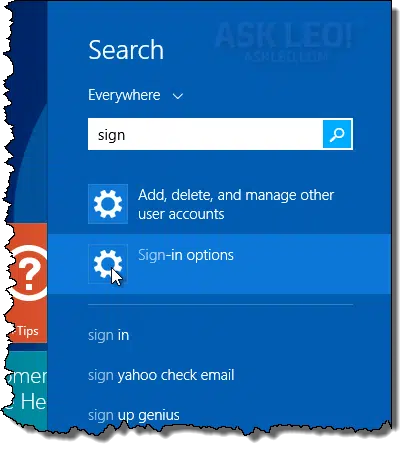 Windows 8 Search for sign