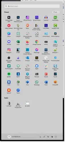 My actual Start menu on my primary machine.