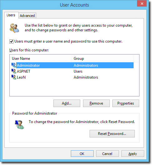 User Accounts Dialog