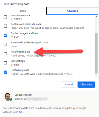How do I delete autofill email addresses?