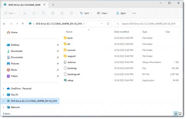 Windows 11 Setup ISO file, mounted as faux DVD drive.