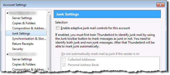 Thunderbird Junk Settings