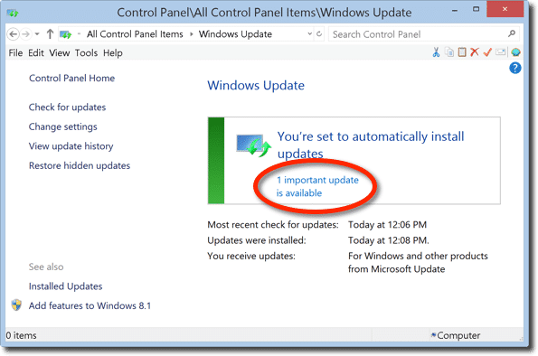 Windows Update - 1 Available