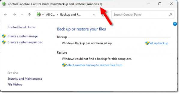Windows 7 Backup -- in Windows 11.