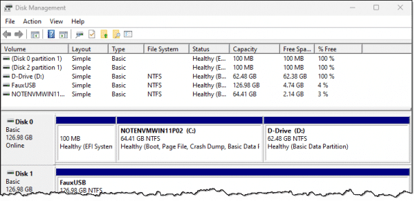Disk manager showing C: and D: