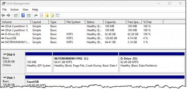 Disk manager showing C: and D: