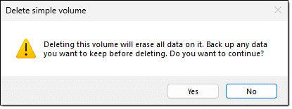 Delete partition warning.