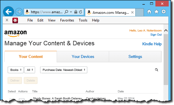 Manage Your Kindle page
