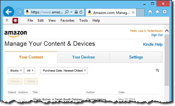 Manage Your Kindle page