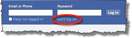 Facebook Can't Login Link