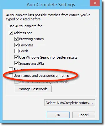 IE AutoComplete Settings