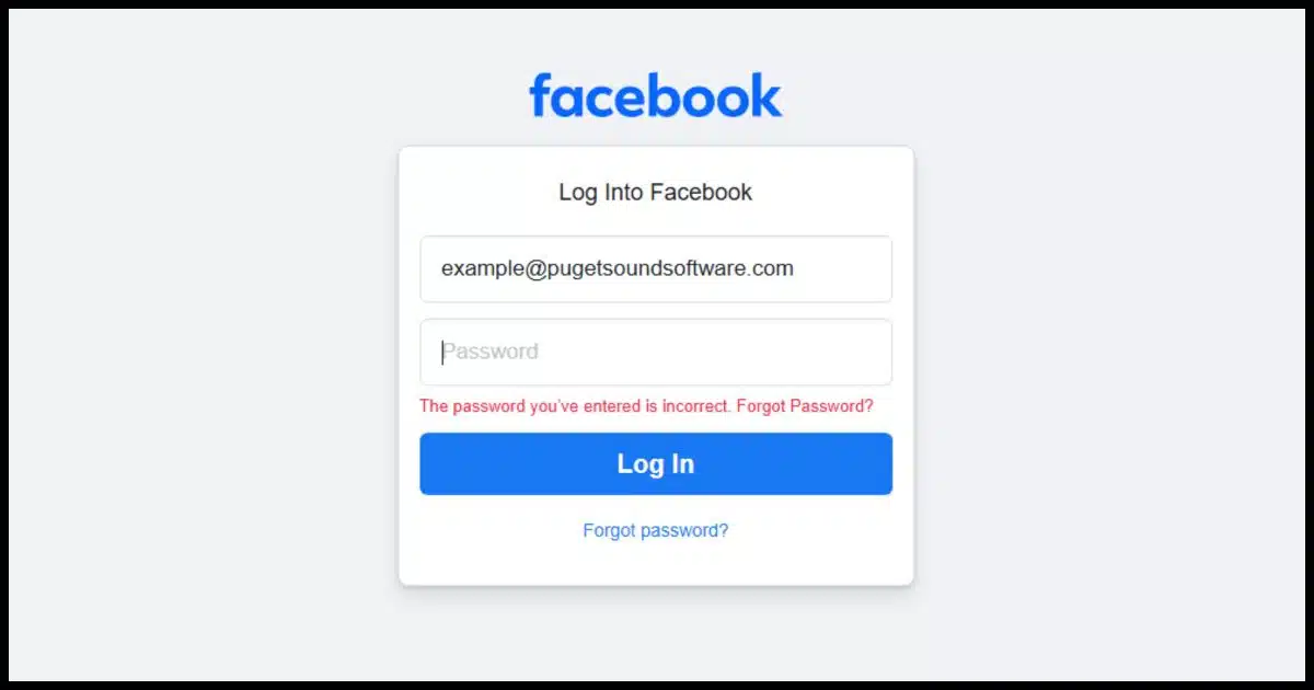 Facebook sign in complaining of an incorrect password.