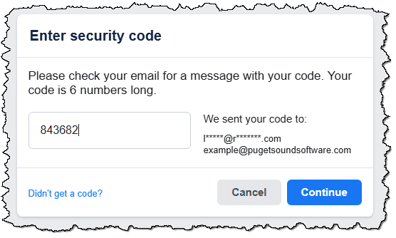 Facebook recovery code entered.