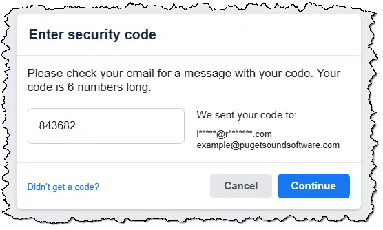 Facebook recovery code entered.