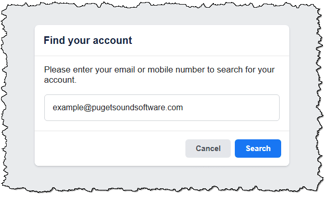Facebook Find your account dialog.