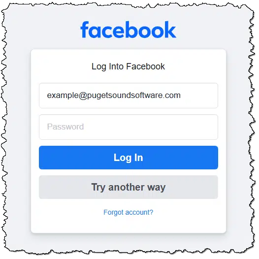 Facebook log in page.