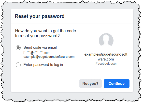 Facebook password reset.